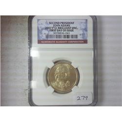 2007-P ADAMS DOLLAR NGC BU 1ST DAY OF ISSUE