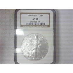 2007-W AMERICAN SILVER EAGLE NGC MS69