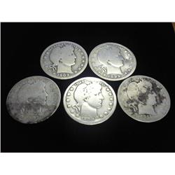 5 ASSORTED BARBER QUARTERS (MUST HAVE SILVER)