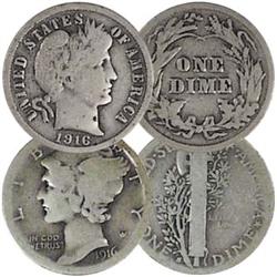 1916 Barber Dime / Mercury Dime Lot