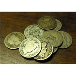 Lot of 10 Barber Dimes-