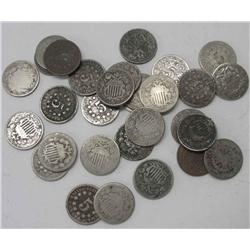 A lot of 30 Shield Nickels- Circulated