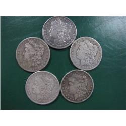 5 19th Century Morgan Silver Dollars