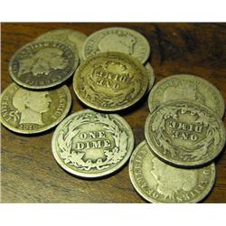 Lot of 10 Barber Dimes
