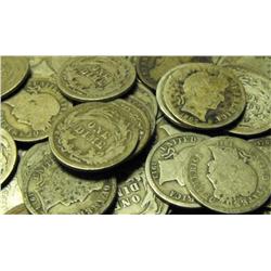 LOT OF 100 BARBER DIMES- CIRCULATED