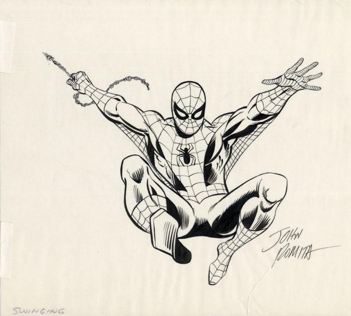 Spider Man Swinging On Web Original Artwork By John Romita
