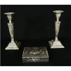 Silver International candle holder & box