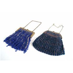 2 Vintage Beaded Purses ca 1920's One has push button opening, the other may be silver and has Art D