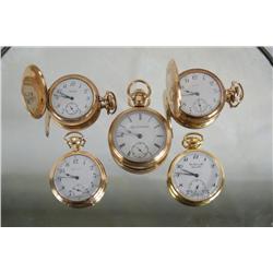 5 Antique pocket watches- Elgin, Howard more Waltham, Chs. Tissot & Fils