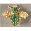 Image 1 : 14kt Gold emerald bee pin