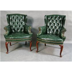 Pair of tufted wingback chairs