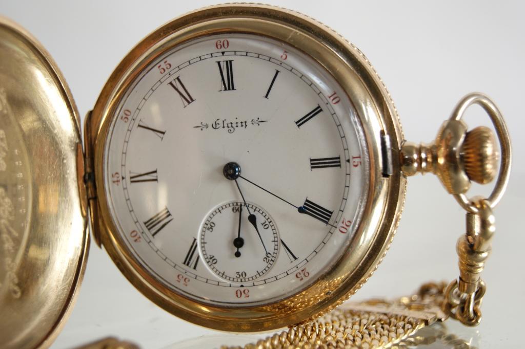 Elgin men's 14kt gold pocket watch Kehoe estate with gold fob