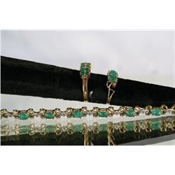 10kt  Emerald rings & 10-stone gold bracelet 3pcs. 14kt bracelet