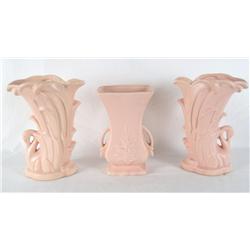 3 Pink McCoy Vases 9"-9" and 8"