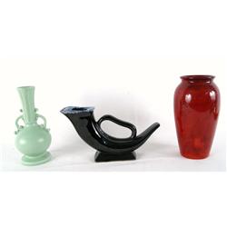 Vases - Moorcraft, Van Briggle, Catalina - 3pcs. 8" Moorcraft Vase, 5"x9.5" Van Briggle Cornucopia V