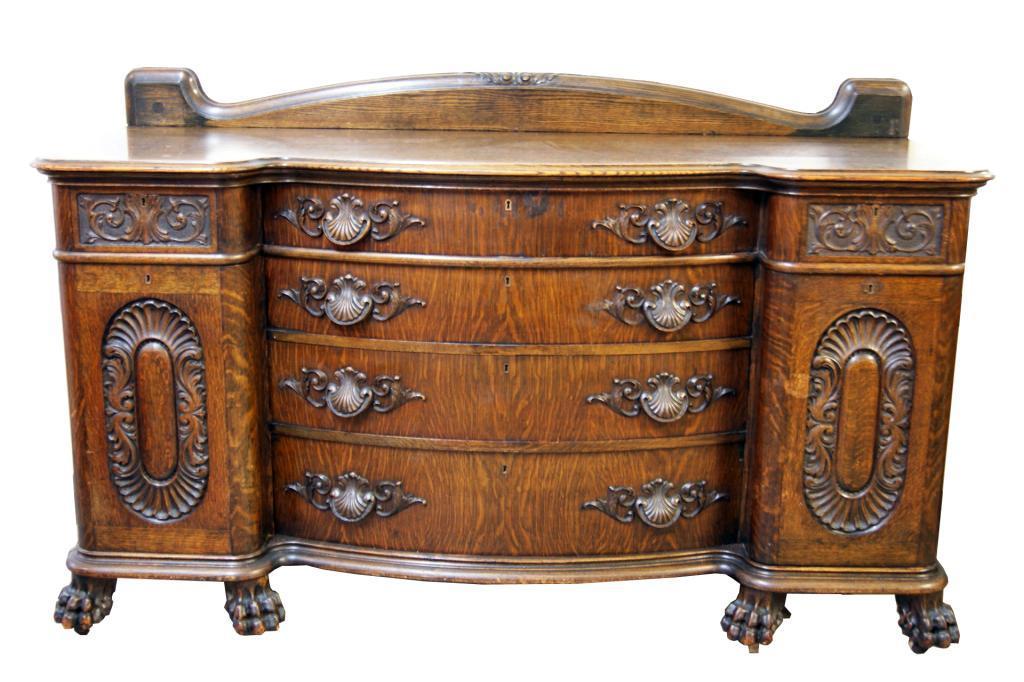 Antique American oak sideboard w claw feet