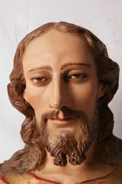 Wood Carved Bust depicting Jesus Glass Eyes circa 1870