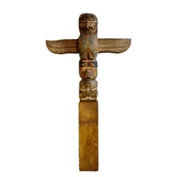 Northwest Carved wood Totem pole from the infamous "Lucky Bar" in Skagway Alaska Stands 7'10"