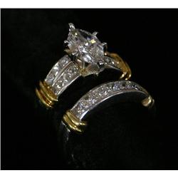 Diamond ring (set of 2) with 1.27 marquis center platinum and yellow gold - approx 3ctw