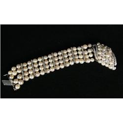 14kt White gold & diam 4 strand Pearl bracele - outstanding  cuff bracelet . 66 7.5mm fine, high lus