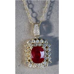 10.83ct Ruby & 3.78 ctw Diamond Pendant w/ chain 14kt yellow gold ladies cast & assembled ruby and d