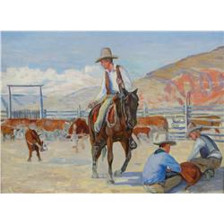 Harold Dow Bugbee (1900-1963) 18"x24" o/c Western Roundup