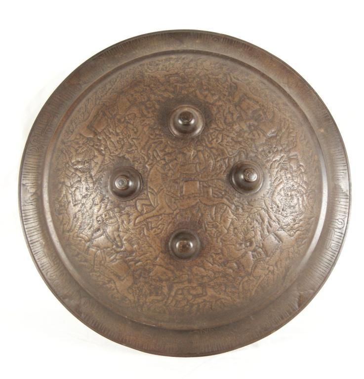 Antique 18th c. Indo Persian Islamic Separ Shield 18 5/8th diameter Iron.