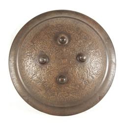 Antique 18th c. Indo Persian Islamic Separ Shield 18 5/8th diameter Iron.