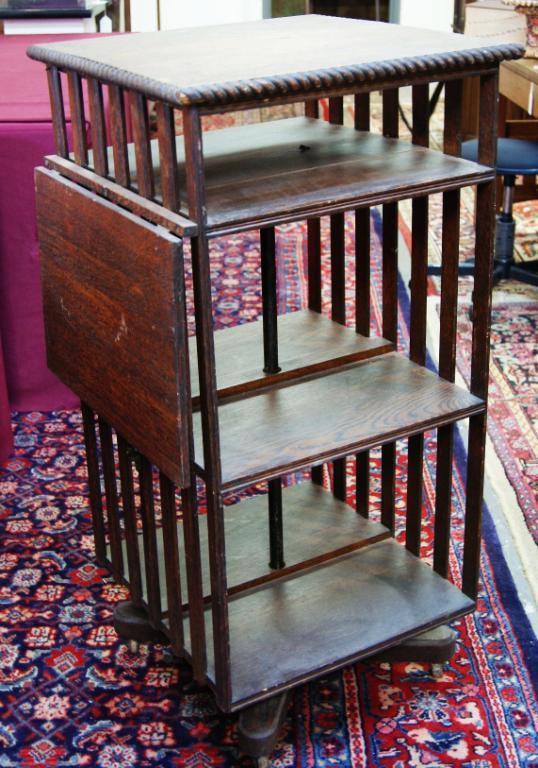 Antique revolving library bookcase w/ shelf