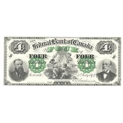 1874  Four Dollar Federal Bank of Canada, Face and Back Proof, CH 300-10-02P