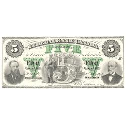 1874  Five Dollar Federal Bank of Canada, Face and Back Proof, CH 300-10-04P