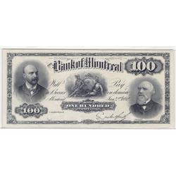 1892  One Hundred Dollars Bank of Montreal, AU, B&W Face & Back Proof Set