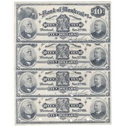 1895  Ten Dollars Bank of Montreal, AU, B&W Face Proof Set of 4 Letter A, B, C & D