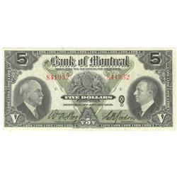 1935  Five Dollars The Bank of Montreal, Very-Fine+, 505-60-02