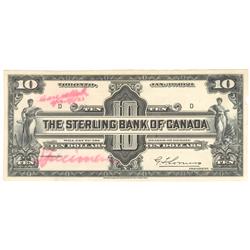 1921  Ten Dollars  Sterling Bank of Canada, Face & Back Proof, B&W, CH 700-14-02P