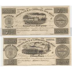 1837  7 1/2d & 15d  Champlain & st, Lawrence Rail Road