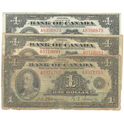 1935  One Dollar English, BC-1, G, VG & VF+, Osborne Towers, serial A5371785, A9510081, A83250873.