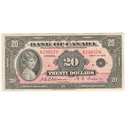 1935  Twenty Dollars English, BC-9a, F+, Small Seal, serial A230379