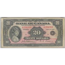 1935  Twenty Dollars English, BC-9a, CCGS F-18; Small Seal, Small Seal, serial A204380.