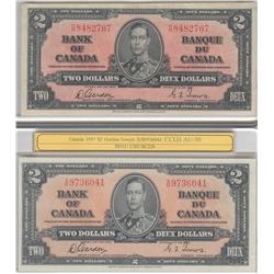1937  Two Dollars, BC-22b, CCGS VF-20, K/B8482707 & CCGS AU-50,X/B9736041.