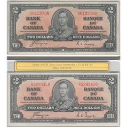 1937  Two Dollars, BC-22c, CCGS VF-30, H/R6123796 & CCGS EF-45, D/R5893450.