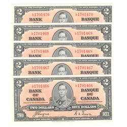 1937  Two Dollars, BC-22c, 5 Consecutive Original Gem UNC, L/R1701466-67-68-69-70.