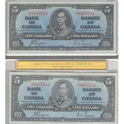 1937  Five Dollars, BC-23c, CCGS VF-35, D/S, CCGS EF-40, Z/C, CCGS EF-45, D/S & CCGS EF-45, Y/C.