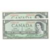 Image 1 : 1954  One Dollar Pair of Devil's Face, BC-29b, UNC, O/A5781829 & O/A5781831.