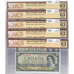 1954  Twenty Dollars Devil's Face, BC-33a, 5 Consecutive BCS UNC-63, B/E1750378-79-80-81-82.