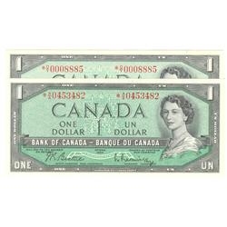 1954  One Dollar  2 Replacement modified, BC-37bA, UNC, *A/A0453482 & BC-37bA, EF, *O/Y0008885.