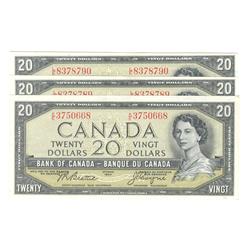 1954  Twenty Dollars  Modified, BC-41a, K/E3750668 AU, L/E8378789 UNC & L/E8378790 AU.