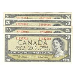 1954  Twenty Dollars  Modified, BC-41b, B/R, serial O/E VF  S/E EF, V/E VF & X/E EF. Lot of 4 notes.