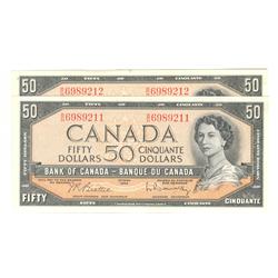 1954  Fifty Dollars 2 consecutive  Modified, BC-42b, Original UNC B/H6989211-12.