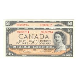 1954  Fifty Dollars 2 consecutive  Modified, BC-42b, Original UNC B/H6989214-15.
